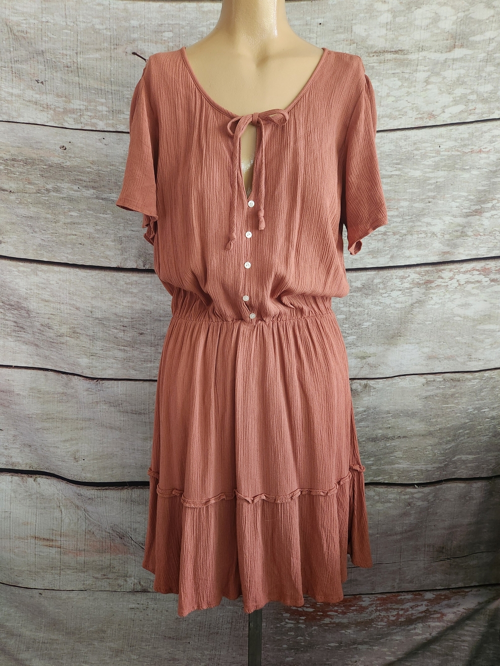 Abercrombie & Fitch Brown Tie-Neck Button Midi Dress